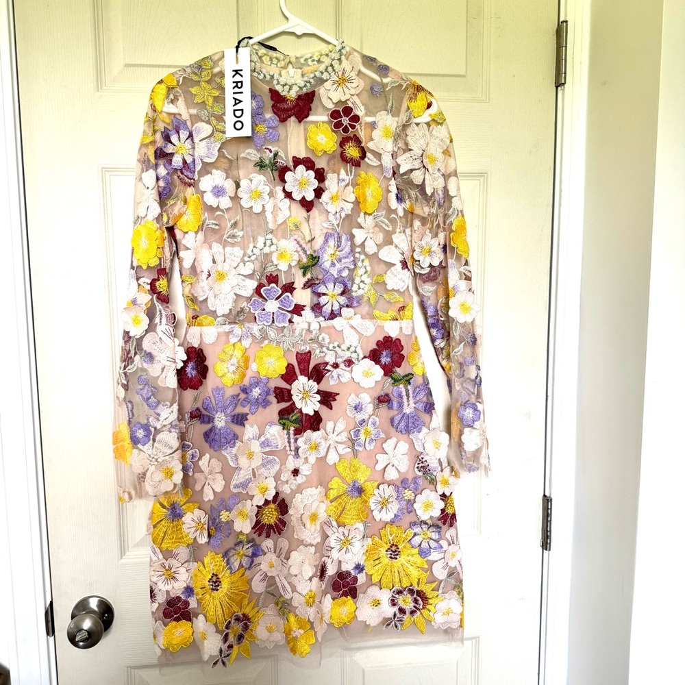 Kriado White and Purple Long Sleeve Sheath Dress